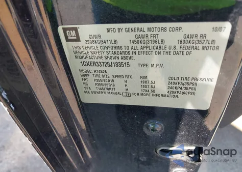 2008 GMC Acadia Slt-2 from USA, damaged, VIN 1GKER33728J183515